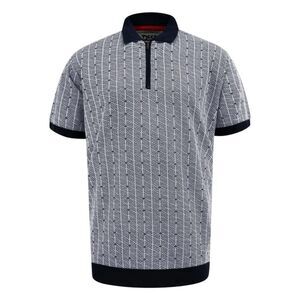Duke Mens Perry D555 Knitted Jacquard Quarter Zip Kingsize Polo Shirt / Navy